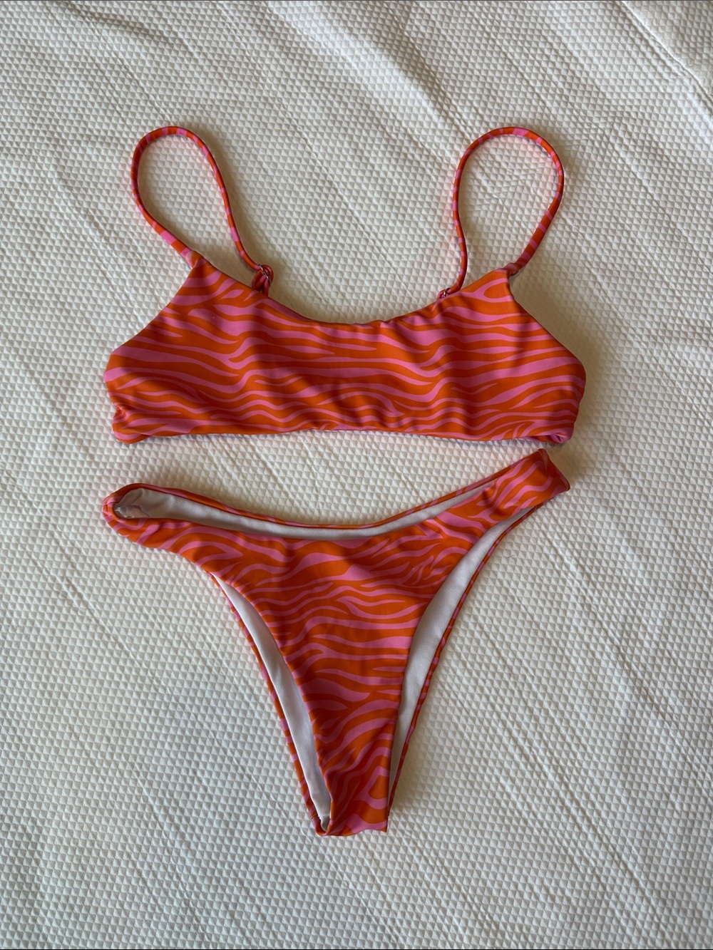 Pink Orange Zebra Bikini Set High Cut Cheeky Y2K Size XS
